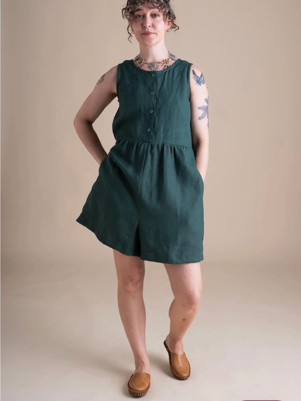 Large Conscious Clothing Lisbon Romper in Spruce - Picture 4 of 6